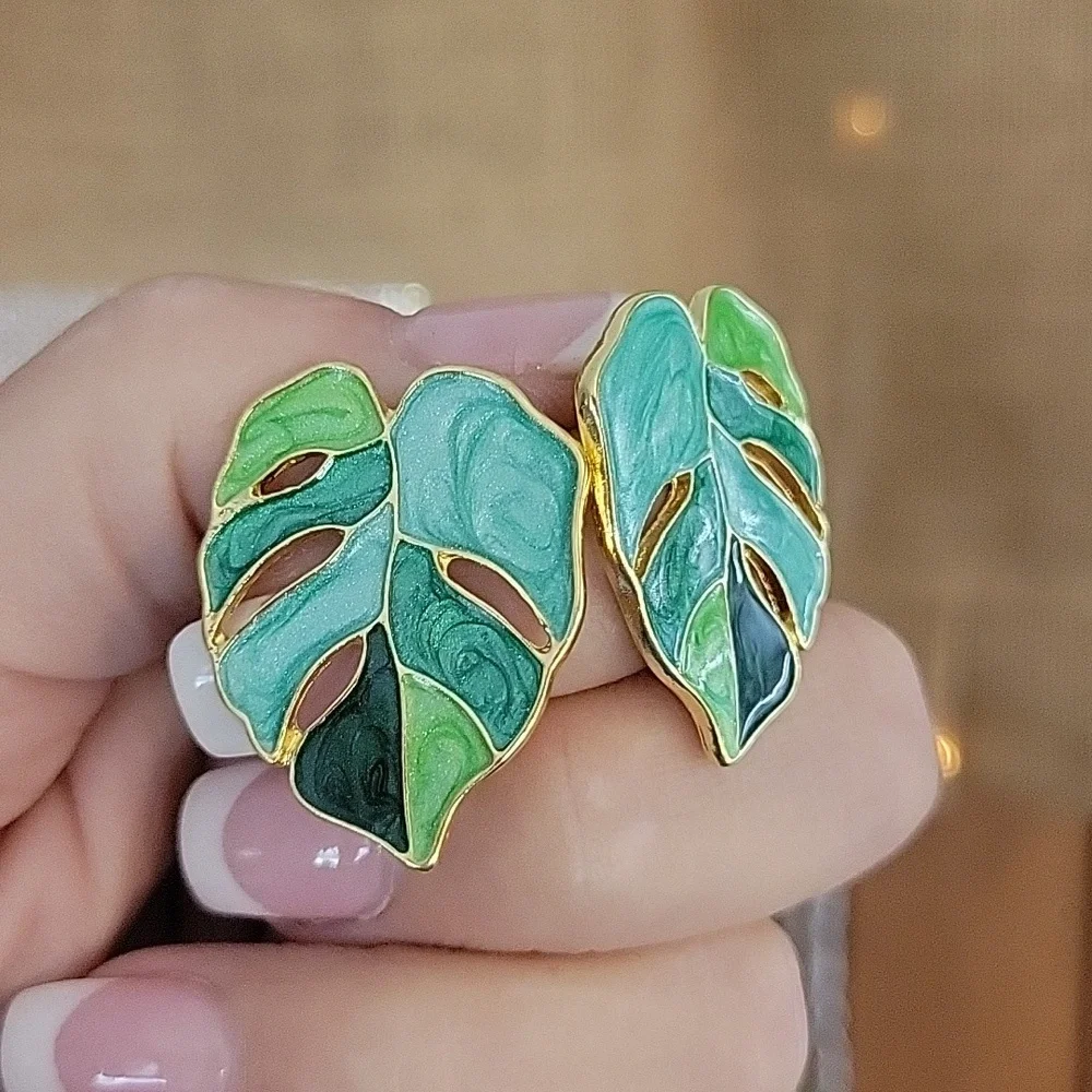 Monstera Statement Earrings - Picture 7 of 8